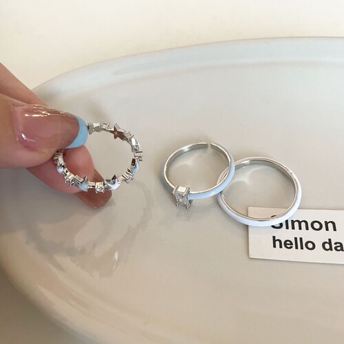 Blue Drop Glaze Zircon Star Ring Female Minority Design Open Index Finger Ring Internet Famous Fashion Personality Set Rings 