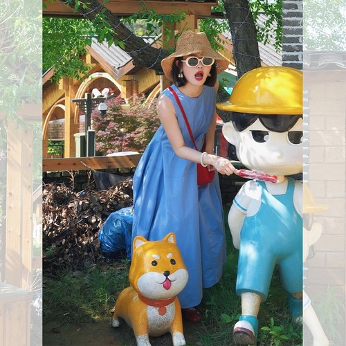 French-style blue dress for women, summer 2025 new arrival, pear-shaped figure slimming, sleeveless backless long dress