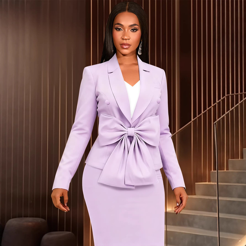 European and American Elegant Lapel Deep V Long-Sleeved Suit Jacket Detachable Bow Waist Versatile Party Top Coat European and American Elegant Lapel Deep V Long-Sleeved Suit Jacket Detachable Bow Waist Versatile Party Top Coat