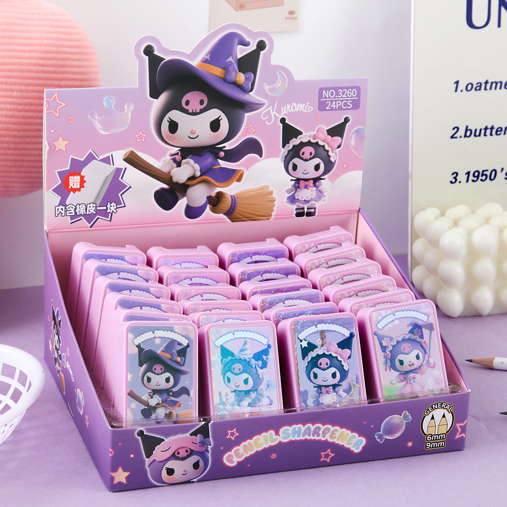 Biblioteca de dibujos animados de doble agujero lápiz cuchillo lindo corazón de niña biblioteca púrpura lápiz cuchillo afilador de lápiz papelería