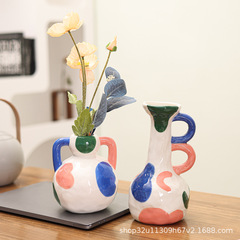【彩色絵シリーズ】陶磁器花瓶リビング置物生け花創意カラーブロック彩色小衆花瓶花器