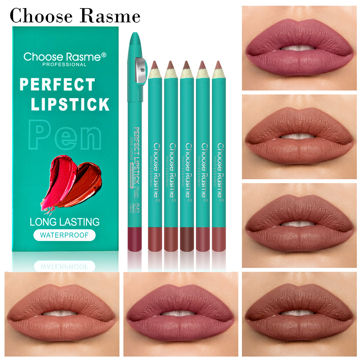 Choose Rasme 6 color mixed lipstick pen non stick cup with pencil sharpener thick rod lip liner set_voghion.com
