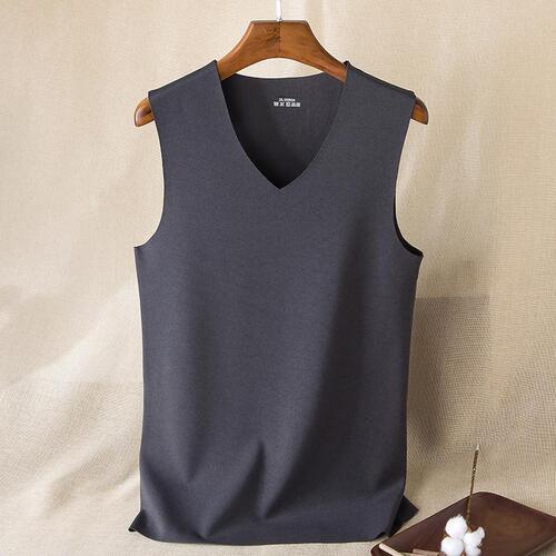 Men's Seamless Thermal Vest Men's Velvet Thickened Slim Fit Bottoming Shirt Stretch Heated Autumn and Winter Underwear Vest Top