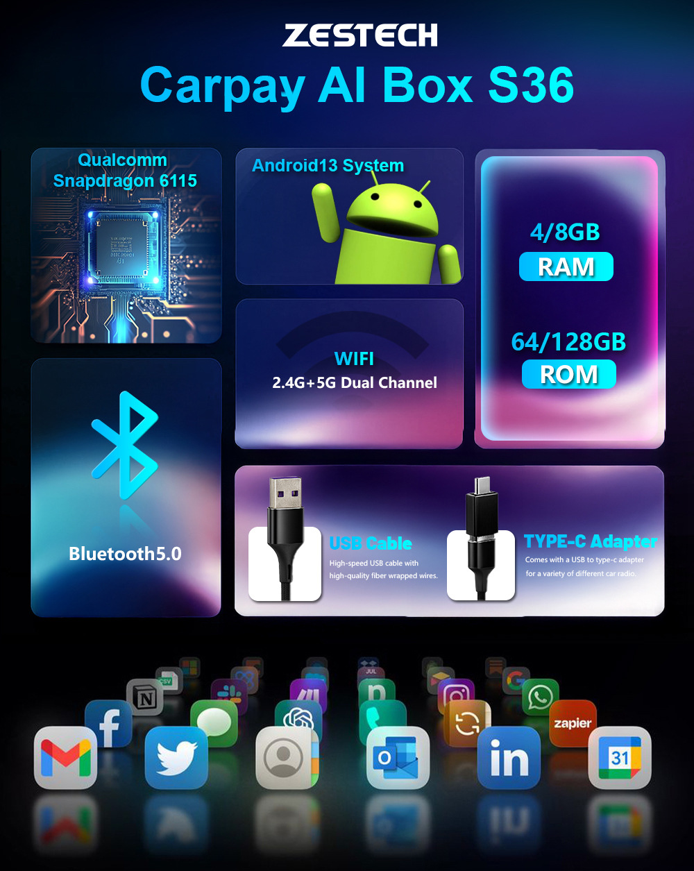 Wireless Carplay Box Suitable for Bmw Bmw Upgrade Qualcomm 6115 Android 13 Car-Machine Interconnection Box