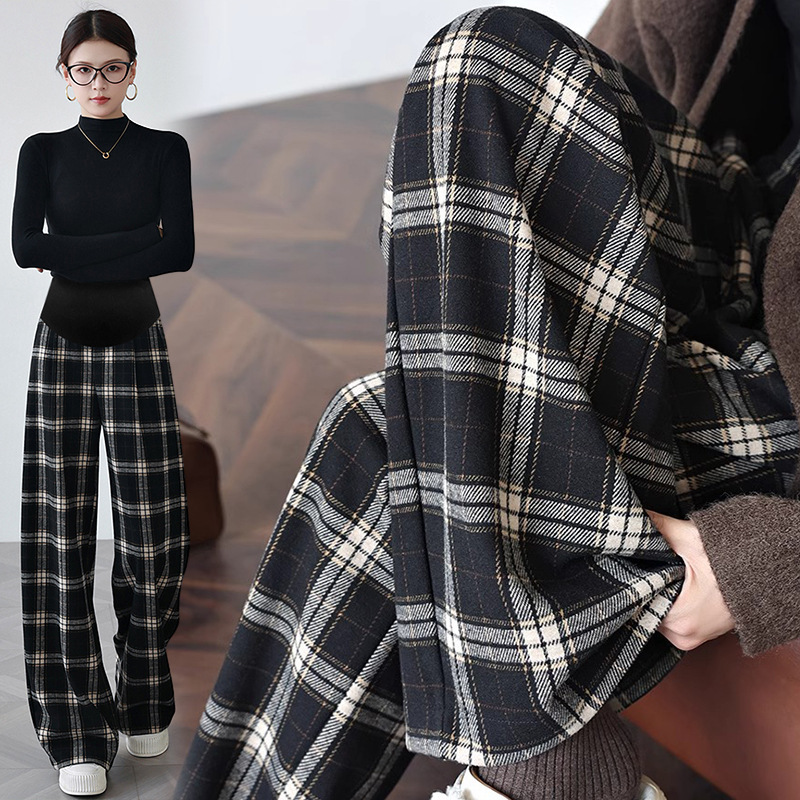 Ready-Made Autumn Cotton Outer Wear Plaid Pants Overalls for Pregnant Women