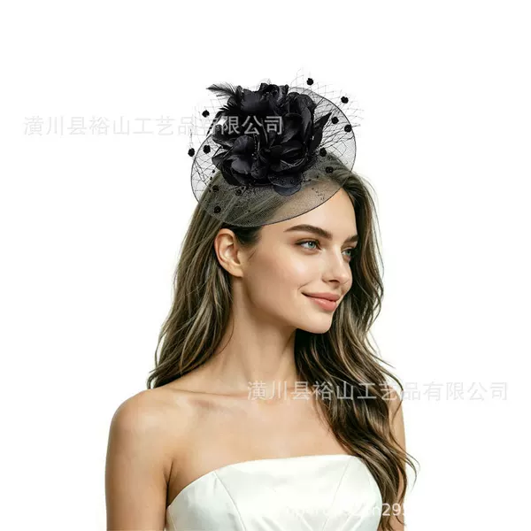 Cross-border bridal headpiece, mesh feather headpiece, floral headpiece, European and American style horse racing festival hat, women's headwear