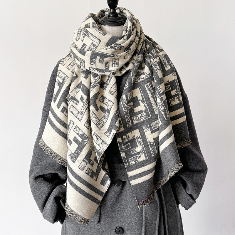 Nueva moda geométrica versátil alta sensación mantel capa de invierno de cachemira suave y cómoda bufandas cálidas