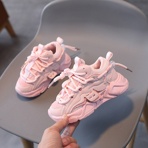  Spring Children's Dual-Grid Sports Shoes for Girls and Boys, Slip-On Casual Shoes for Kids, Soft Sole Single Shoes for Trendy Dads' Shoes