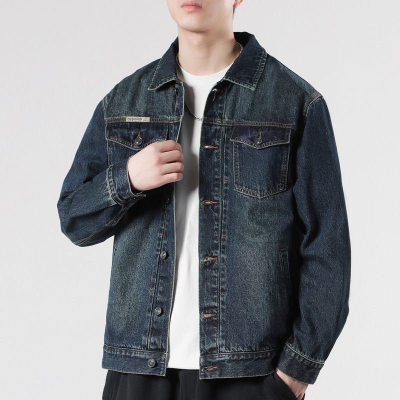 2024 New Retro Easiest for Match Denim Jacket Men's Loose Trendy Brand Large Size Spring and Autumn Men's Work Jacket Denim Jacket