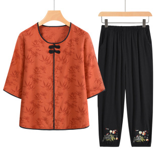 Grandma's Summer Short-sleeved 60-year-old 70-year-old Female Mother's Printed Shirt Old Man's Clothes Wife Cardigan