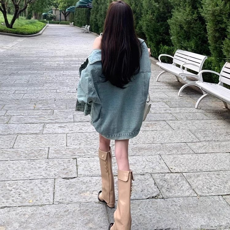 羊皮版~山茶花真皮粗跟骑士靴长靴女小香风高跟裤管长筒靴高筒靴|undefined