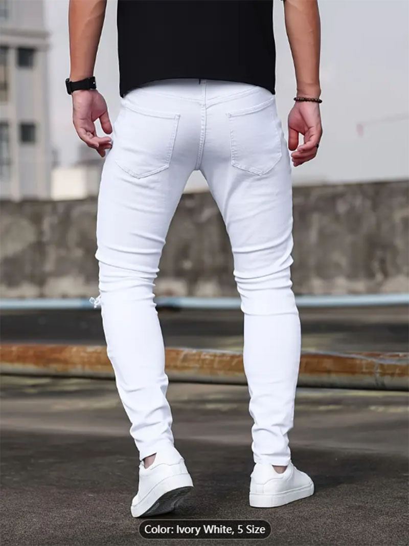 Vaqueros ajustados elásticos de High Street para hombre, vaqueros ajustados casuales, blancos, cómodos, de tela elástica._voghion.com