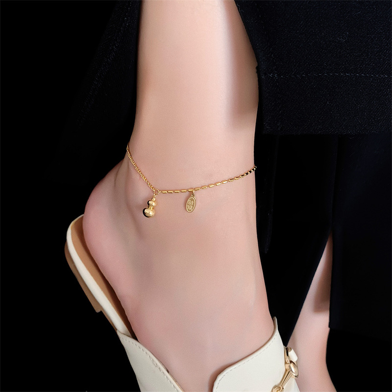 2022年新款夏季钛鋼鍍18K金葫蘆吊墜腳鏈女 網紅時尚個性腳鏈