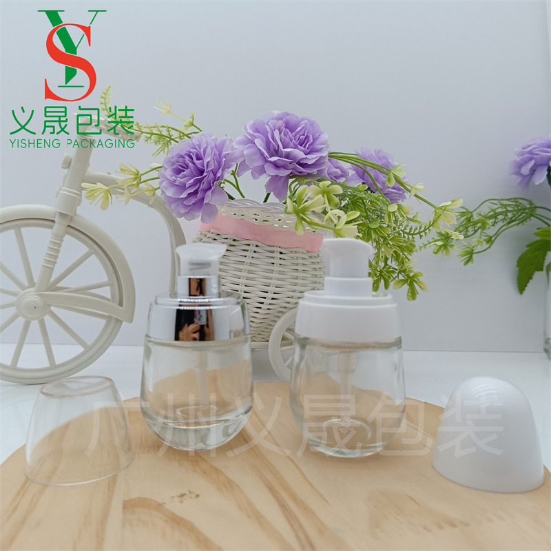 厚底小彩蛋35ml精华素玻璃瓶按压式乳液泵 粉底液玻璃透明瓶