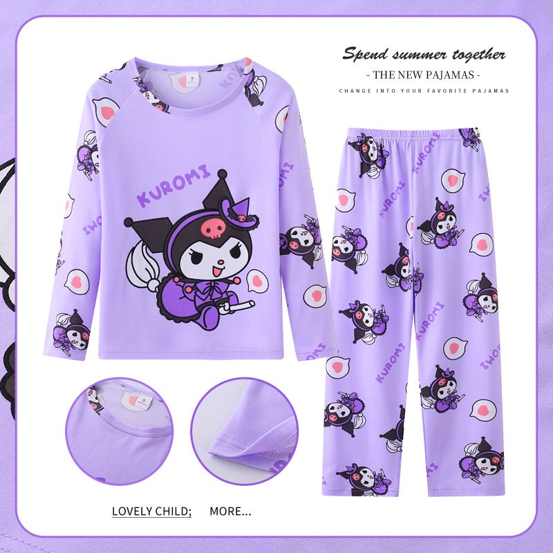 Pijamas de las niñas primavera y otoño manga larga delgada medio y grande niños lindos dibujos animados bebé niños princesa estilo homewear traje
