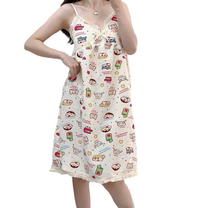 Damas con cojín de pecho pijama verano nuevo simplista dulce dibujos animados casera ropa de dormir pijama