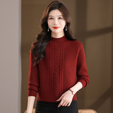 2025新款年轻款针织衫女士毛衣时尚绞花针织加厚保暖上衣秋冬女装，女装针织衫/毛衣，妃慕昵服饰