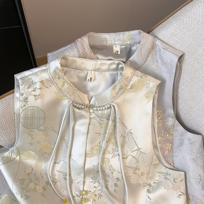 新款中年妈妈夏装棉麻女士新中式国风马甲上衣马甲开衫女刺绣小衫|undefined