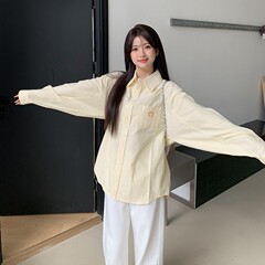 潮牌笑脸刺绣条纹衬衫2025男女款美式多巴胺长袖衬衣情侣装外套秋