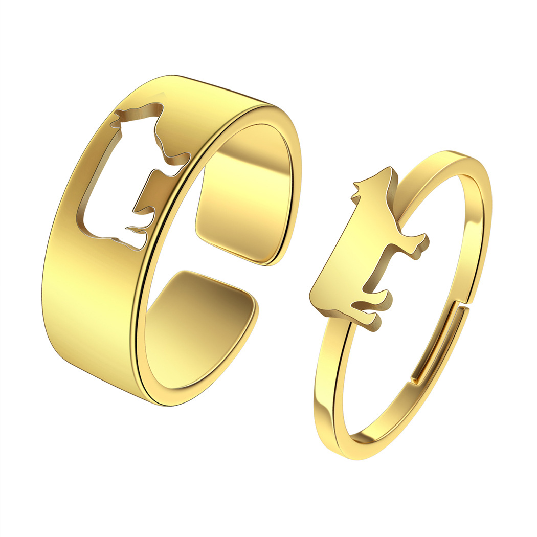 Golden Animal Cow Couple Rings Woman Men Stainless Steel Wedding Ring Finger Ring Set Best Gift