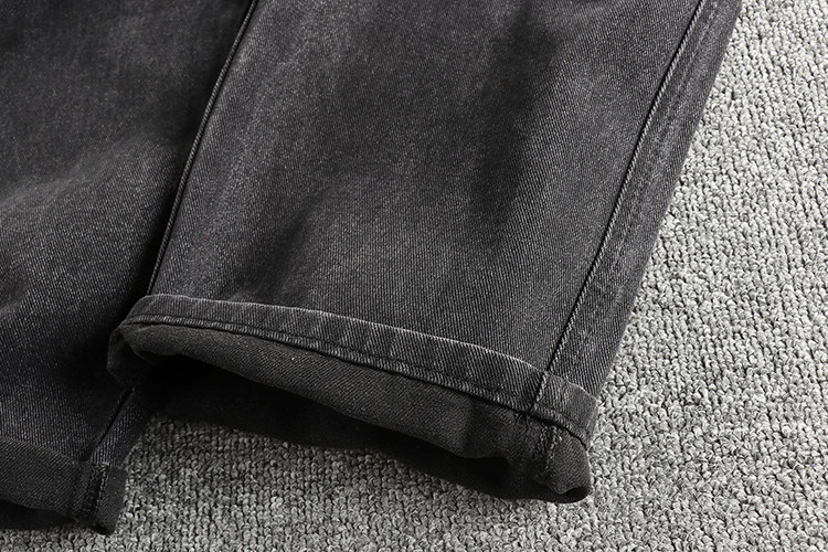 Men's Straight Leg Jeans Washed Distressed Black Grey Trousers_voghion.com