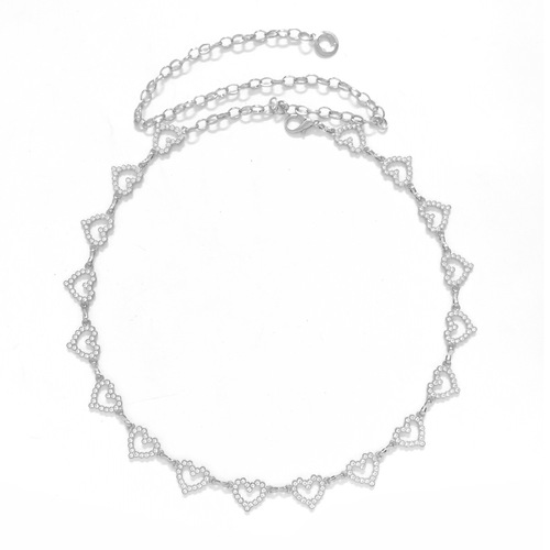 Cross-border fashion love rhinestone waist chain for women European and American summer versatile personality dress metal woven belt