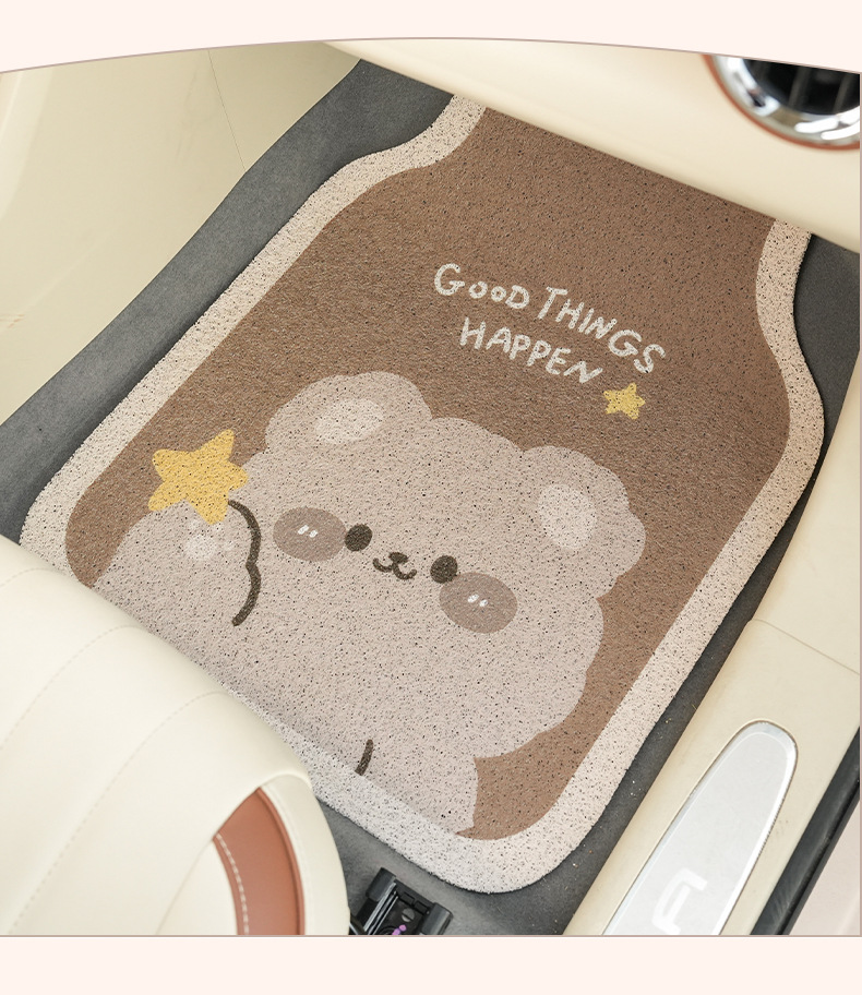 Blue Rain Cartoon Car Floor Mats Creative Wire Circle Cute Brown Bear Anti-Slip Floor Mats Decorative Car Universal Floor Mats for Women