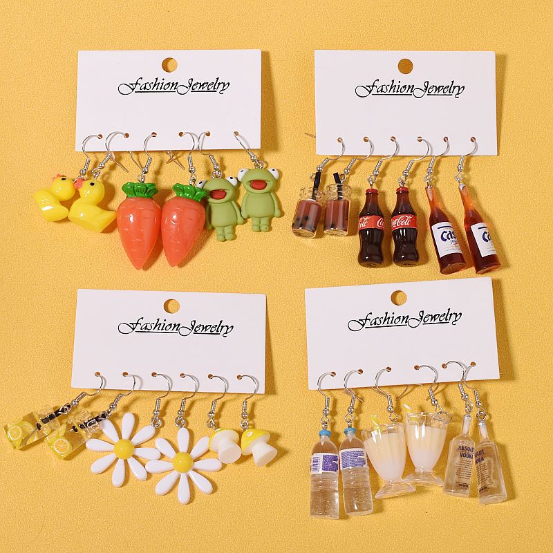 20g Weight Iron Ear Needle Material Drop Earrings Classification 1 Set Quantity Casual, Daily, Shopping Occasion Acrylic, Resin Material Cup, Heart Shape, Flower Pattern Women's Gender Cartoon Style, Cute Style 1 Set Cartoon Style Cute Cup Heart Shape Flower Arylic Resin Drop Earrings 3