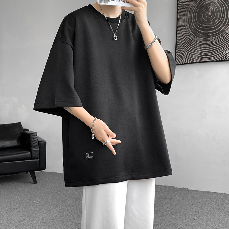 Dx313 Heavyweight American-Style Short-Sleeve Summer New Design with Hidden Pockets, Loose Fit, Plus-Size, Stylish T-Shirt in Solid Color