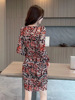 Mesh slim fit V-neck wrapped hip dress