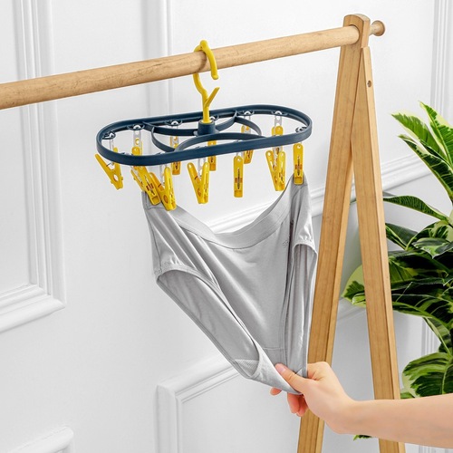 Household 12-clamp multi-functional plastic clothes rack balcony windproof fixed clip drying magic dryer for socks and underwear