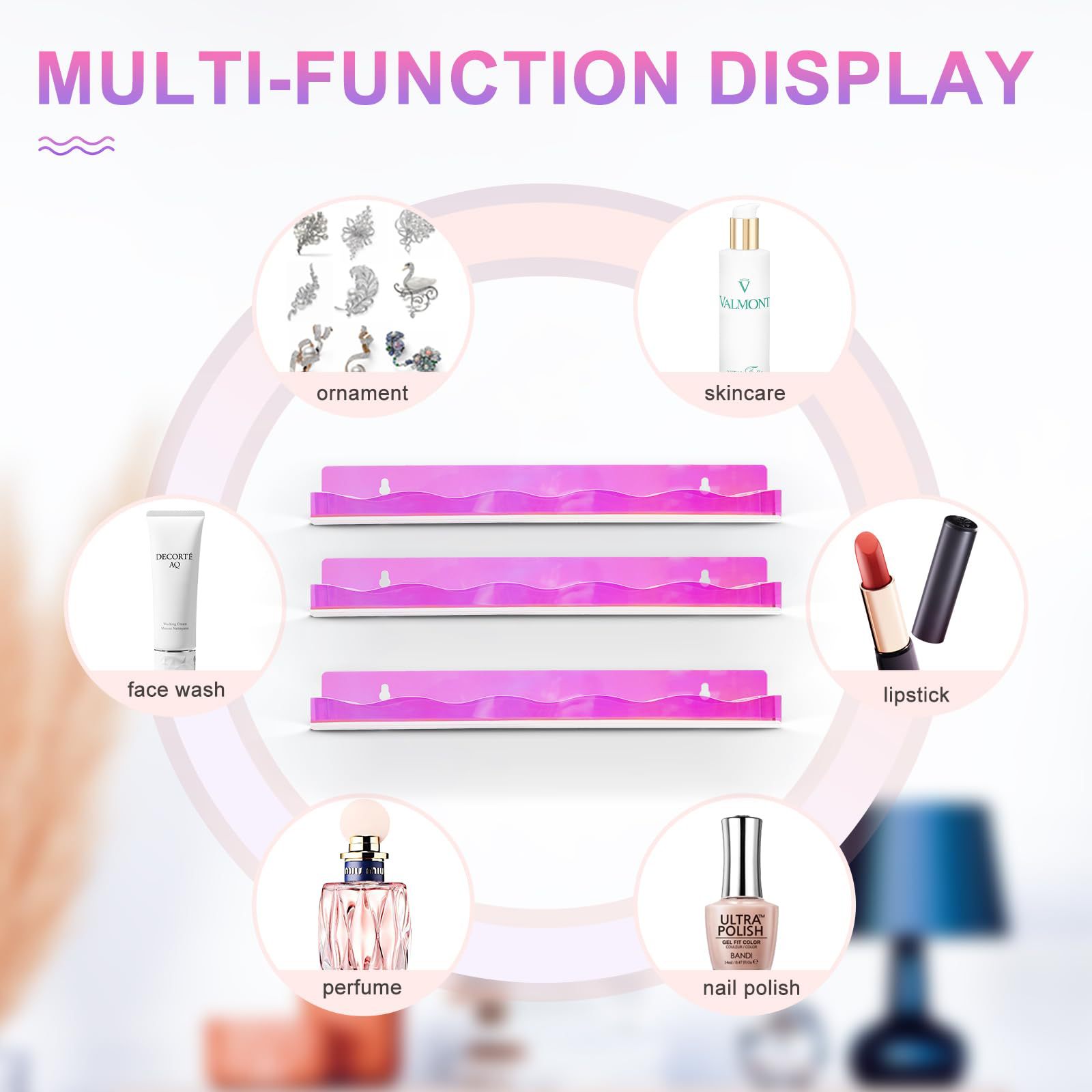 Estante de pared de acrílico colorido transfronterizo esmalte de uñas manicura pantalla hecha a mano Almacenamiento de muñeca estantería colgante de pared