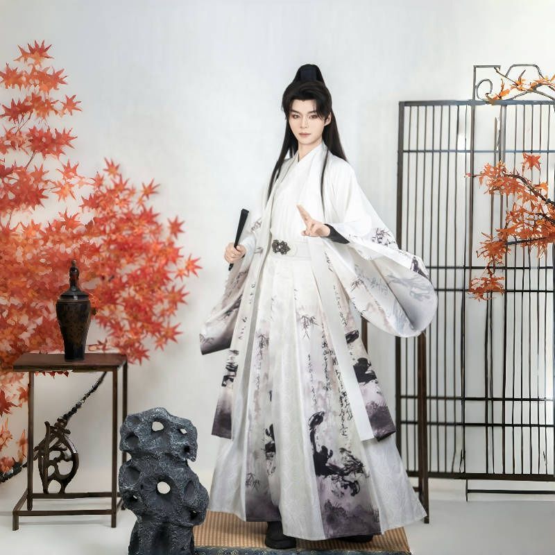 Northern China Wolf Hanfu for Men and Women, Chinese Style Summer Wei and Jin Dynasty Style Men's Tang-Style Hanfu, Full Set with a Divine and Martial Arts Sword Northern China Wolf Hanfu for Men and Women, Chinese Style Summer Wei and Jin Dynasty Style Men's Tang-Style Hanfu, Full Set with a Divine and Martial Arts Sword
