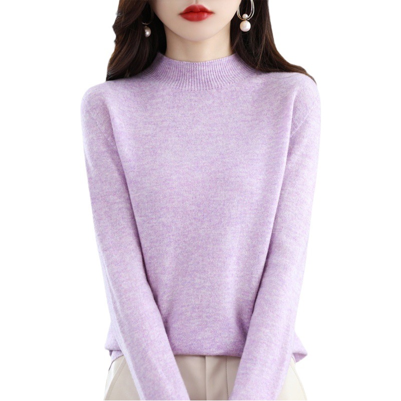 [Compra exclusiva] medio cuello alto sin costuras 100 suéter de lana de primera línea de las mujeres listo para usar camisa de fondo Jersey suéter de cachemira