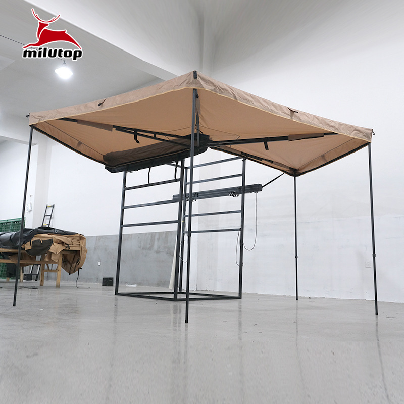 Mystery Deer Directo Factory Tienda de puerta de automóvil de 270 grados sin luz de doble poste Tienda de apertura rápida con dosel en forma de abanico de 270 grados