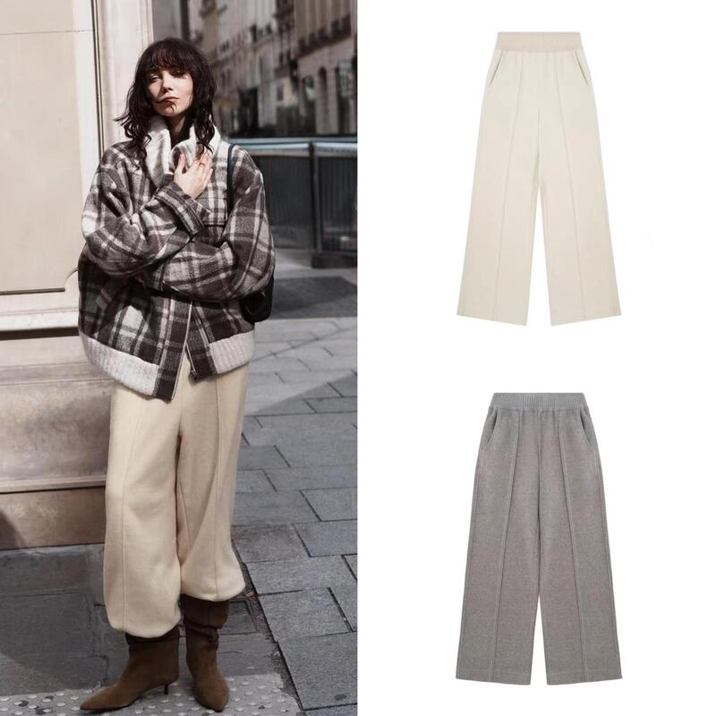Special Discount! House Two-Color High-Waist Elastic Knitted Fleece-Lined Straight Casual Sports Loose Pants for Women