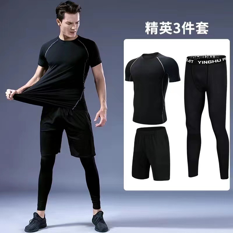 Medias de secado rápido para hombres de manga larga cálido entrenamiento para correr equipo de fitness otoño e invierno traje deportivo elástico alto