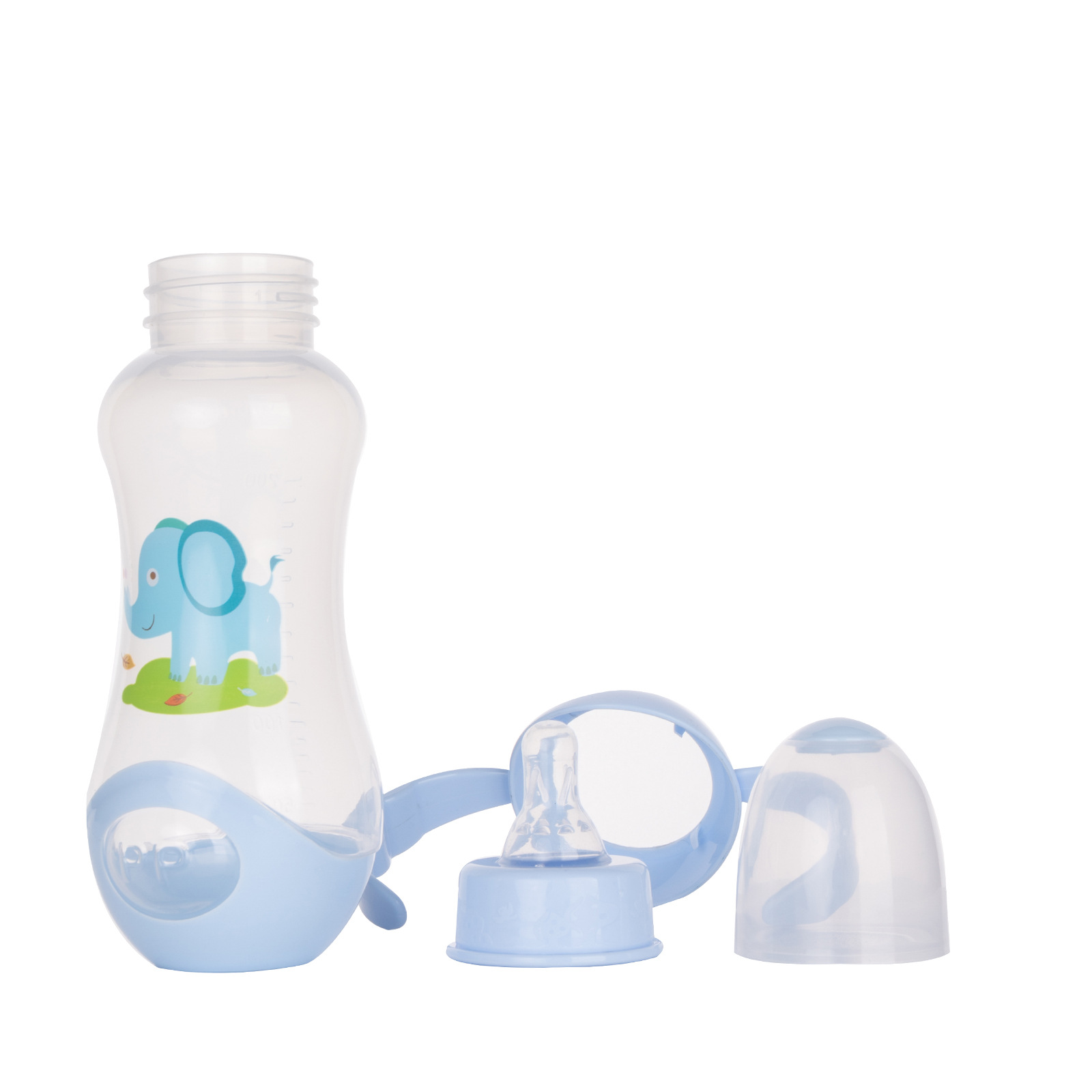 Biberón de PP de 240 ml para bebé con asa diseño anticaída boca estándar venta al por mayor de fábrica