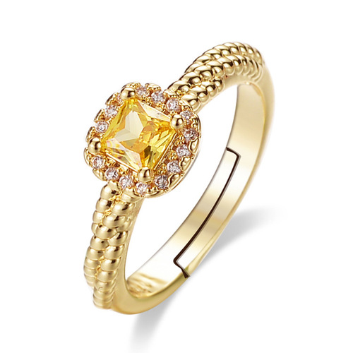 Xiaohongshu Small Sugar Yellow Crystal Diamond Ring for Women, Unique Design Sense, Instagram Style Ring, 18k Jewelry Wholesale