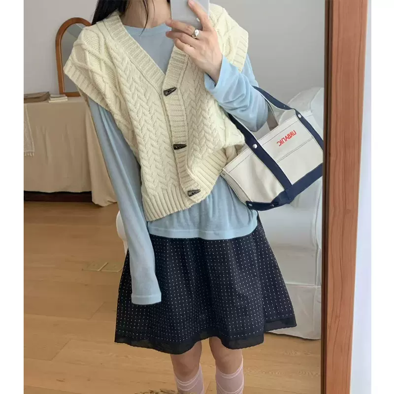 2025秋冬新款麻花毛衣马甲女设计感小众宽松外搭无袖针织开衫背心