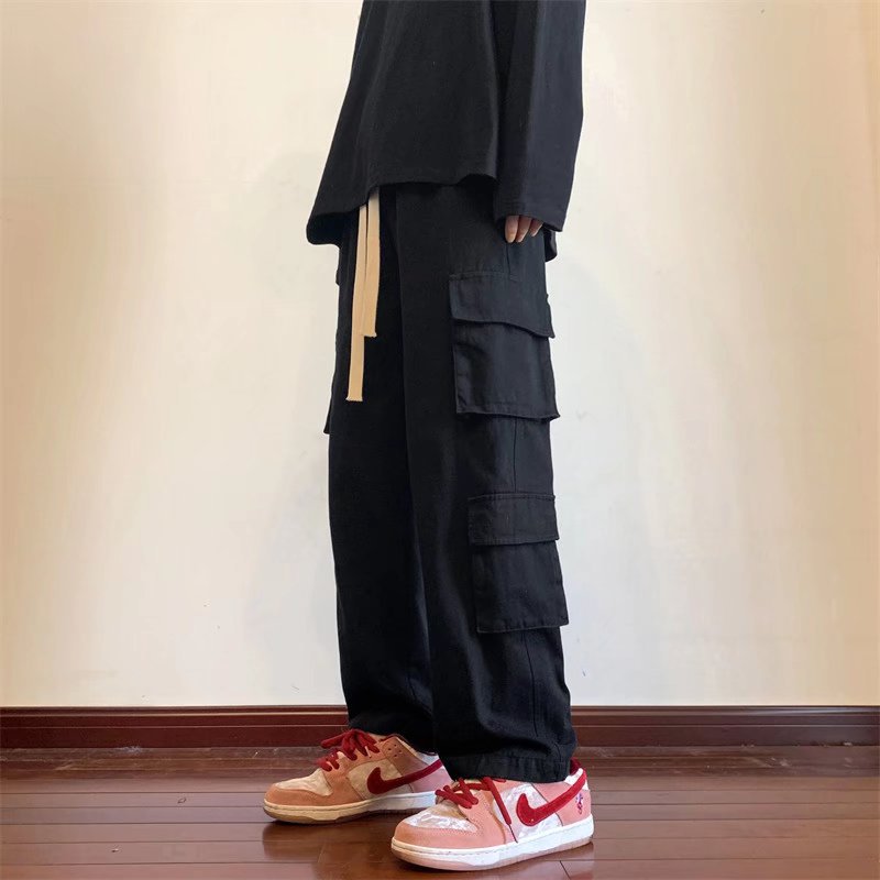 멀티포켓 기능성 남성용 오버올, 루즈한 스트레이트 팬츠, 핸섬한 트렌디 브랜드 인스 초인기 아메리칸 하이스트리트 캐주얼 팬츠