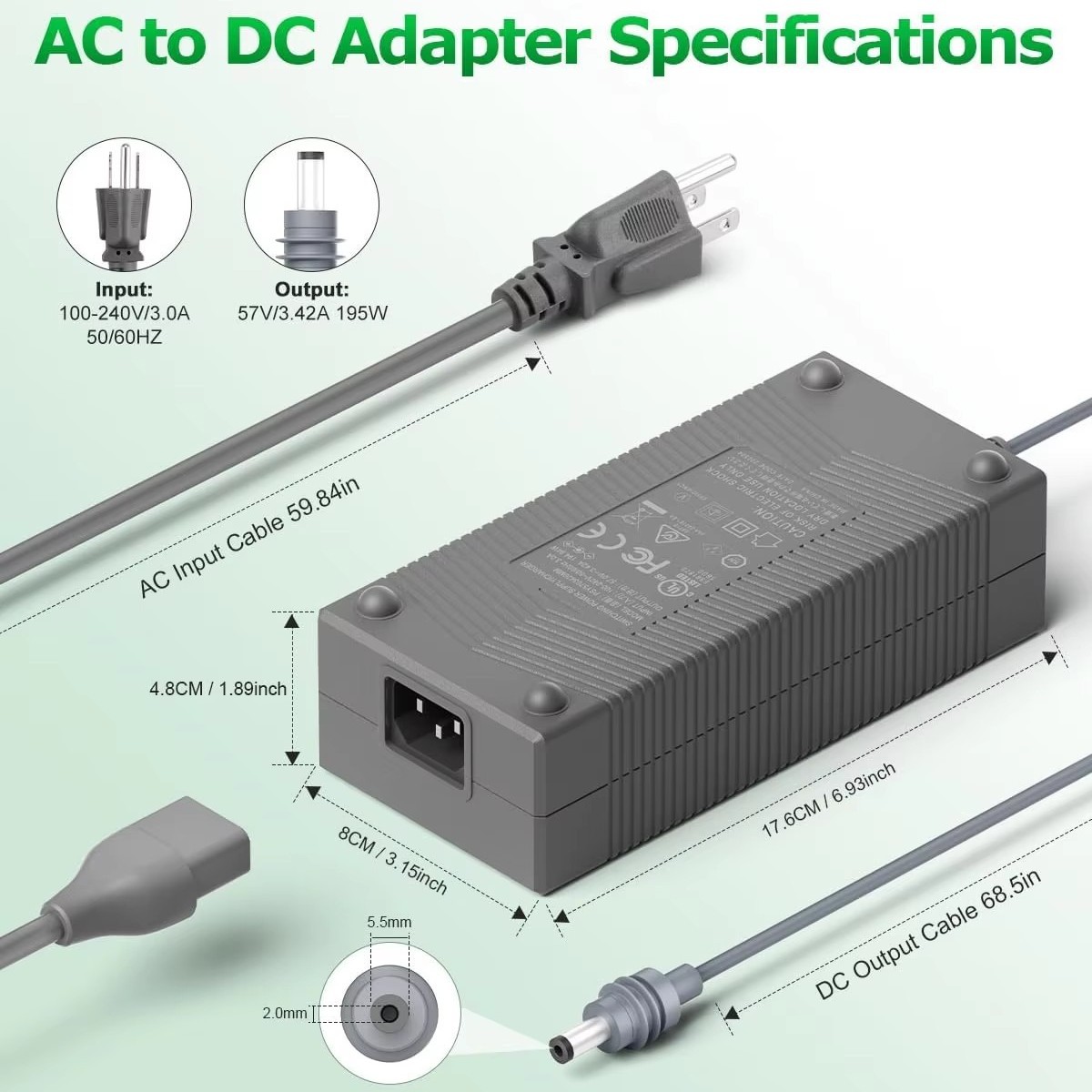 Amazon hot selling mini power supply 57V3.42A power supply UL CE certified standard V4 power adapter