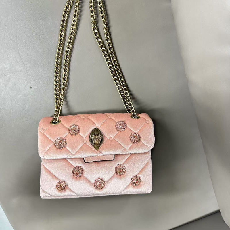 Bolso de Mano Kurt Eagle Head, Color Rosa, Gamuza, Cadena Geiger con Pedrería, Bordado de Diamantes, Bolso de Hombro, Bandolera, Mini Bolso de Noche