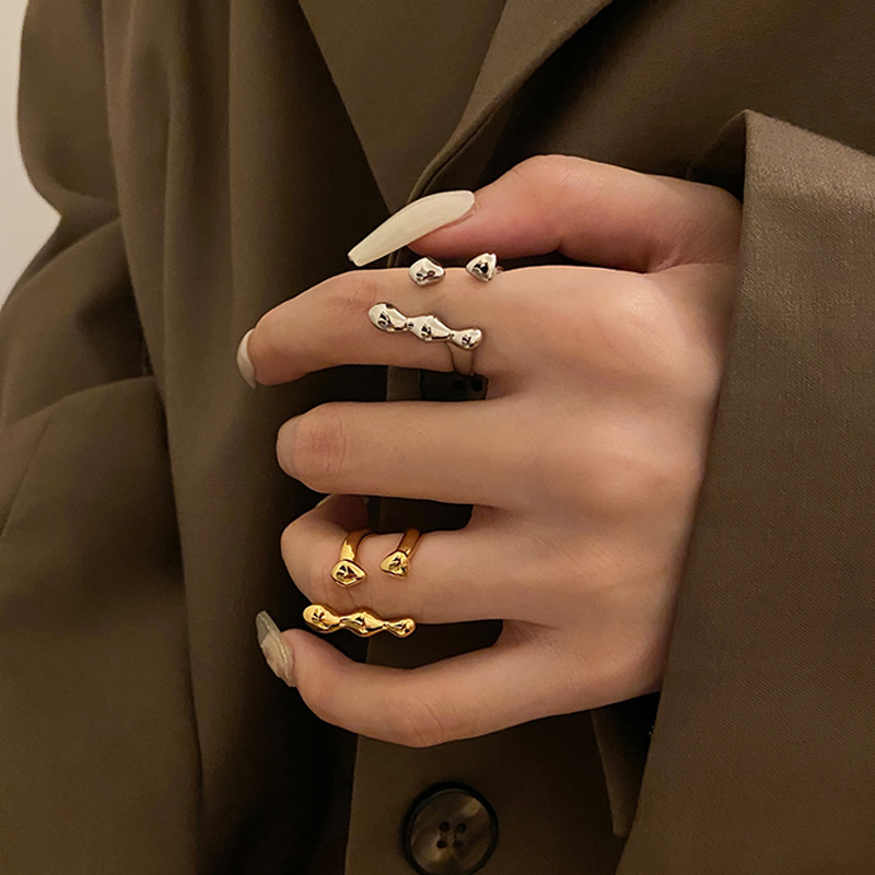 Korean fashion niche silver plated copper multi-layer opening adjustable ring