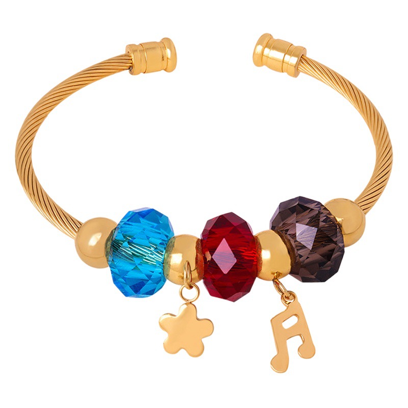 Francés retro colorido corte cristal pulsera abierta titanio acero 18K oro nicho diseño no se desvanece pulsera dulce chica