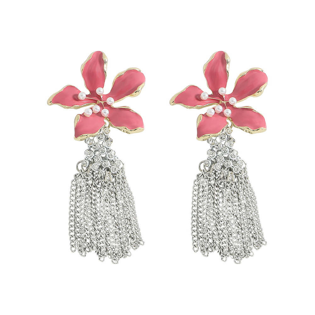 Wholesale Jewelry Flower Dripping Oil Tassel Drop Earrings Nihaojewelry display picture 2