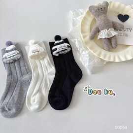 逗库秋款儿童中筒袜女童精梳棉袜韩系手钉装饰袜花边公主袜秋季