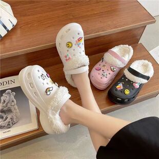 Little Red Riding Book Same Style Hole Shoes Women's Winter fleece-lined Warm Cute Non-slip Couple's Cotton Shops Home Wear Medical Nurses
