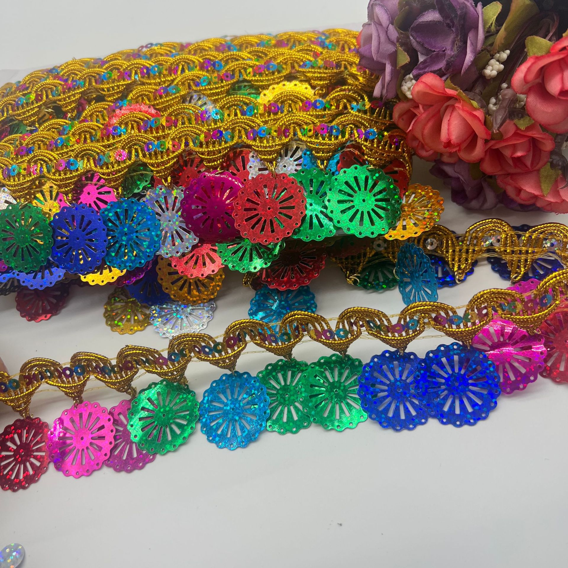 in stock Water Drops Handmade Laser Tassel Lace Accessories Sequins Color Ethnic Accessories Leaf Lace Material