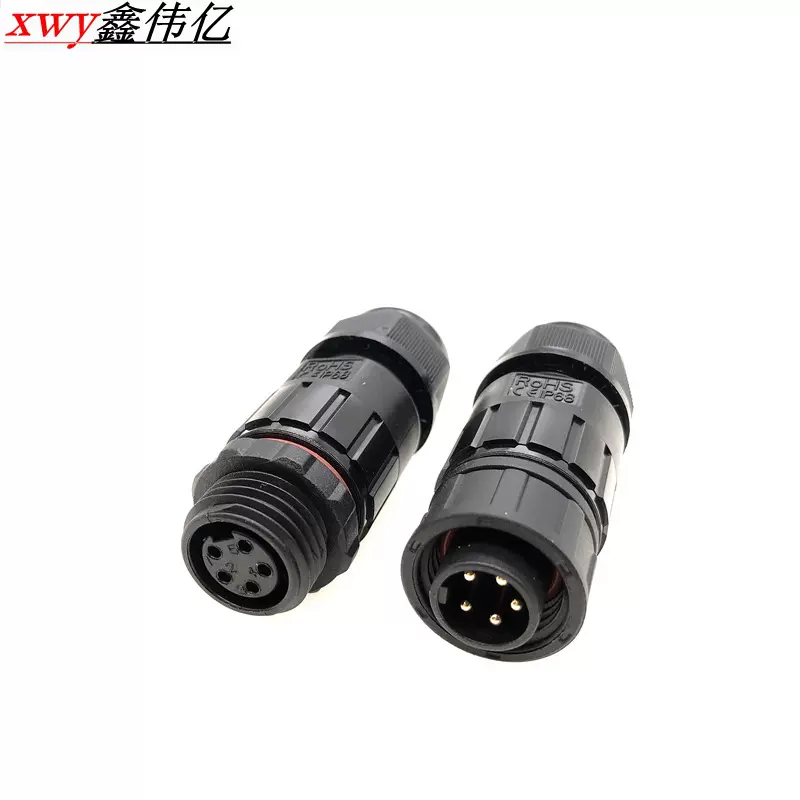 5pin电缆防水接头现场螺丝压接安装组装新能源光伏防水公母插头